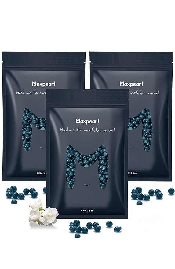 Maxpearl Hard Wax Beads, 300g Hair Removal Wax Beans for Brazilian Bikini, Face, Eyebrows, Underarms, Arms, Chest, Back, Legs, Pack of 3