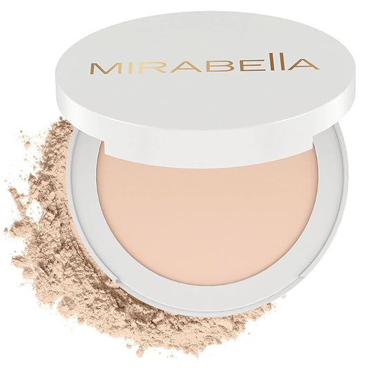 MIRABELLA - Invincible for All Pure Press Foundation, HD-Finish Pressed Powder, Buildable Mineral Pressed Powder Compact with Jojoba & Triglyceride, Age-Defying Makeup for All Skin Types, Porcelain P2