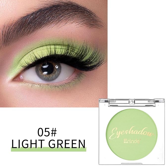 Erinde Single Lime Green Matte Eyeshadow Palette, Velvet Eye Shadow Compact Powder Natural Makeup, Long-Lasting Eye Makeup, Ultra-Blendable, Pigmented Color, Vegan Formula, 05# LIGHT GREEN