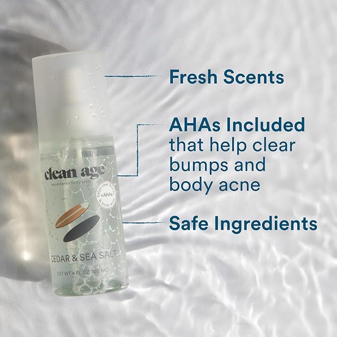 Aluminum Free Deodorant & Body Spray for Whole Body - Cedar 4oz - Clean Deodorant and Body Spray for Teen Boys and Girls - With AHA Fights Body Acne-Formula Specific Body Spray for Teens