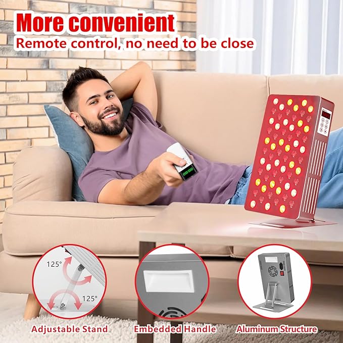 Red Light Therapy for Face and Body - Infrared Red Light Therapy Panel with Stand, 5 Wavelength - 63 LED 660nm Red Light & 850nm Near Infrared Light Therapy Lamp at-Home Device