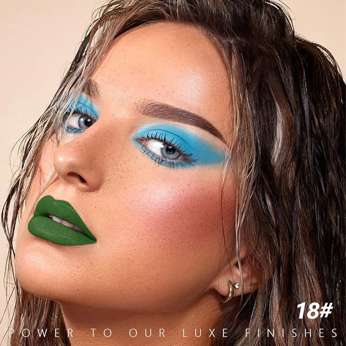 Sea Green Matte Creamy Lipstick for Women, Longwear Lip Gloss Face Paint Stick, Lip Stick Stain Long Lasting Waterproof Easy Application Full Coverage Velvet Gloss for Party Halloween Makeup 18