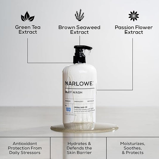 MARLOWE. No. 103 Body Wash 16 oz Pump, Original, Energizing & Refreshing Shower Gel with Willow Bark & Green Tea Extracts, Cleanses, Moisturizes, Smooths & Nourishes, Fresh Pine & Agarwood Scent