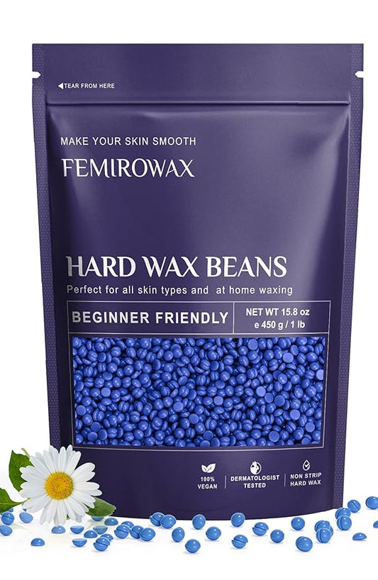 Wax Beads, 1lb Hard Wax Beans for Hair Removal Sensitive Skin with Chamomile Formula Waxing Beads for Full Body Brazilian Bikini Face Eyebrow at Home Wax Refill for Women Men