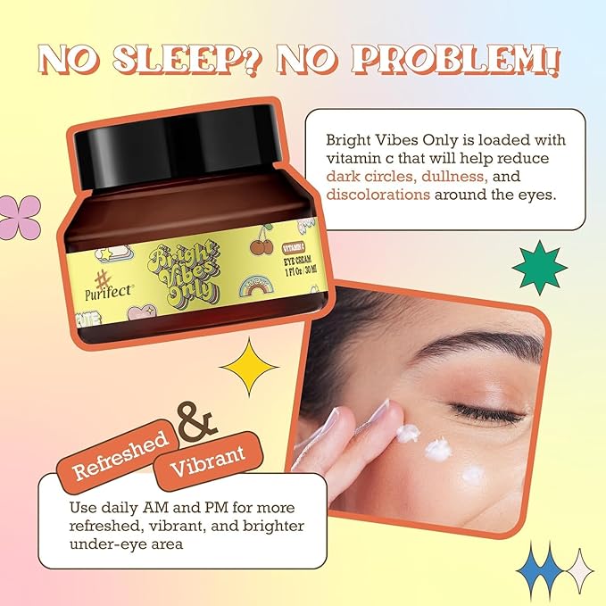 Natural Rose Water Base Vitamin C Eye Cream for Dry&Sensitive Skin | Dark Circles Wrinkles Puffiness and Bags Under Eyes | Anti Aging Nourishes | Made In USA | #Purifect 30ml (#Bright Vibes Only)