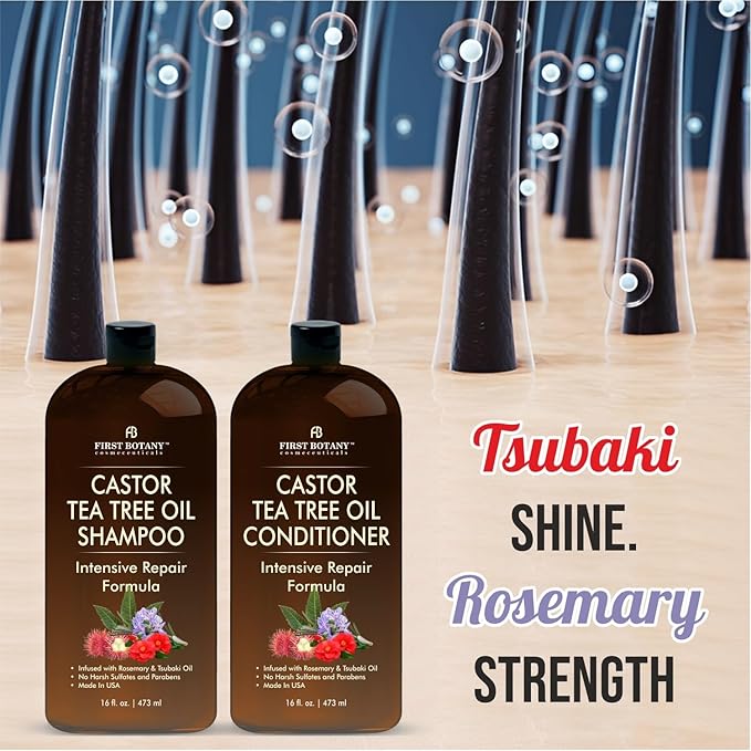 Castor Tea Tree Shampoo Conditioner - An Anti Hair Loss Set Thickening formula For Hair Regrowth, Anti Thinning Sulfate Free For Men & Women Anti Dandruff Treatment - 16 oz