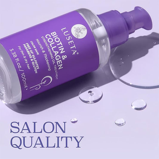 L LUSETA Biotin Hair Growth Serum with Collagen, Hair Oil for Thin and Damage Hair Growth Oil, Biotin growth serum for Frizzy & Damaged hair, Thickening and Healthier Scalp for Men & Women 3.38 Fl Oz