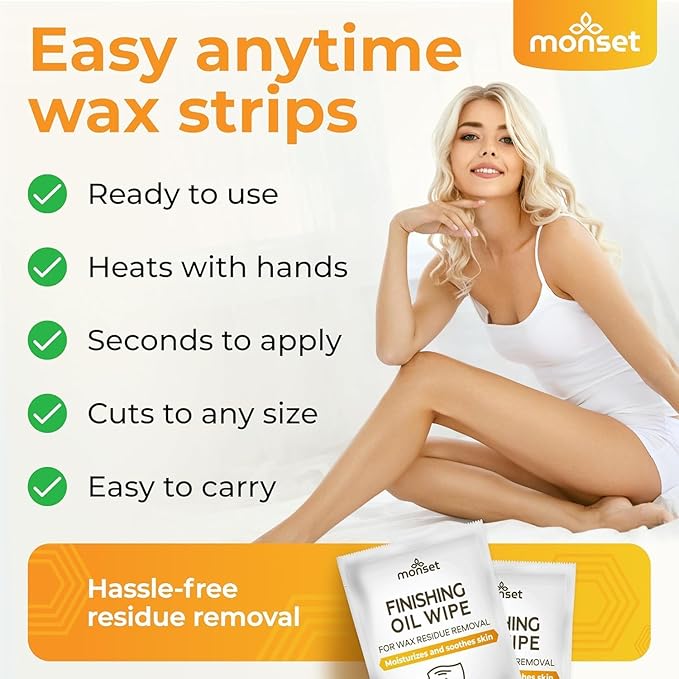 Wax Strips 76 Count – 56 Body Strips, 20 for Face and 24 Finish Wipes – Body and Facial Hair Removal for Women and Men – Hair Remover Wax Kit for Upper Lip, Legs, Underarms – 2 Pack
