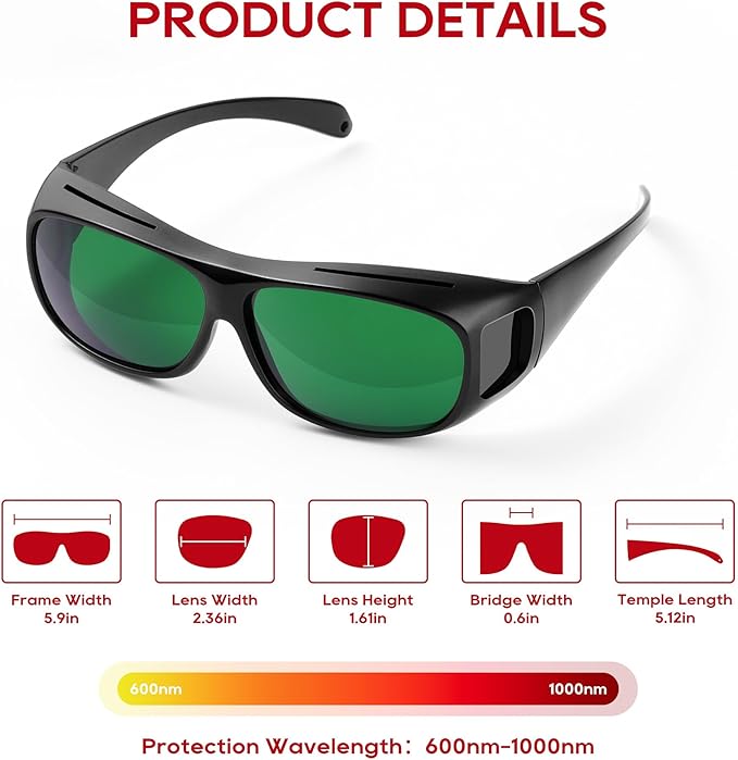Red Light Therapy Glasses, Tanning Bed Goggles for Eye Protection(600nm-1000nm)