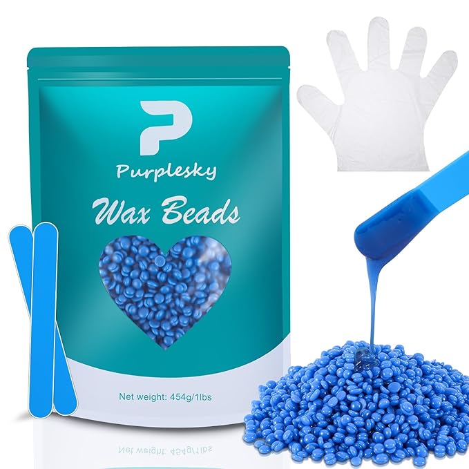 Hard Wax Beads, 1 Lbs Coarse Wax Beads for Hair Removal, Face Waxing Beads for Sensitive Skin, Brazilian, Bikini, Leg, Armpit, Home Waxing Bulk with Silicone Waxing Stick(sea salt)