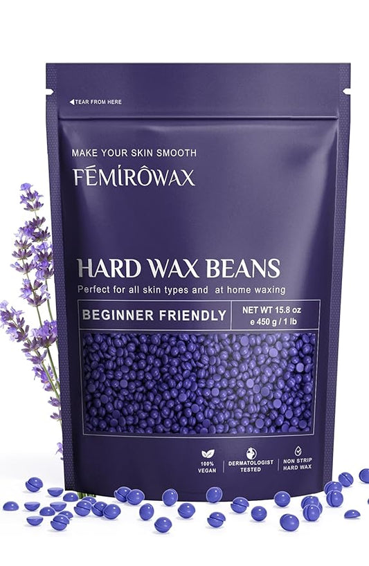 Wax Beads, 1lb Hard Wax Beans for Hair Removal Sensitive Skin with Lavender Formula Waxing Beads for Full Body Brazilian Bikini Face Eyebrow at Home Wax Refill for Women Men