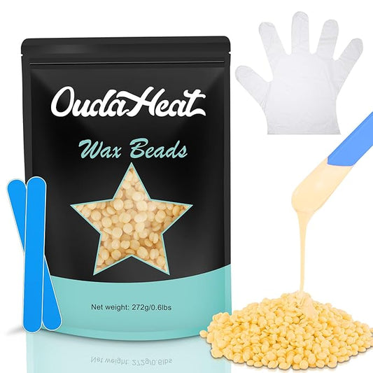 Wax Beads, 0.6lb Wax Beans for Hair Removal Sensitive Skin, Brazilian Coarse Waxing for Face, Bikini, Eyebrow, Back, Chest, Legs, Armpit, Waxing Beads for Women Men, 3 Silicone Stick, Cream