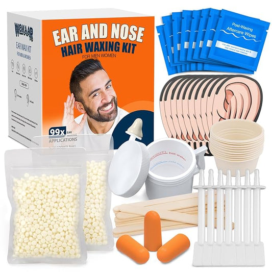 Ear Hair Removal Kit for Nose and Eyebrow | 100 g Wax, 30 Sticks | Nose Wax Kit for Men and Women | Includes Balm Wipes,Earplugs, Ear Protectors | Lasts up to 5 Weeks | No Microwave Needed