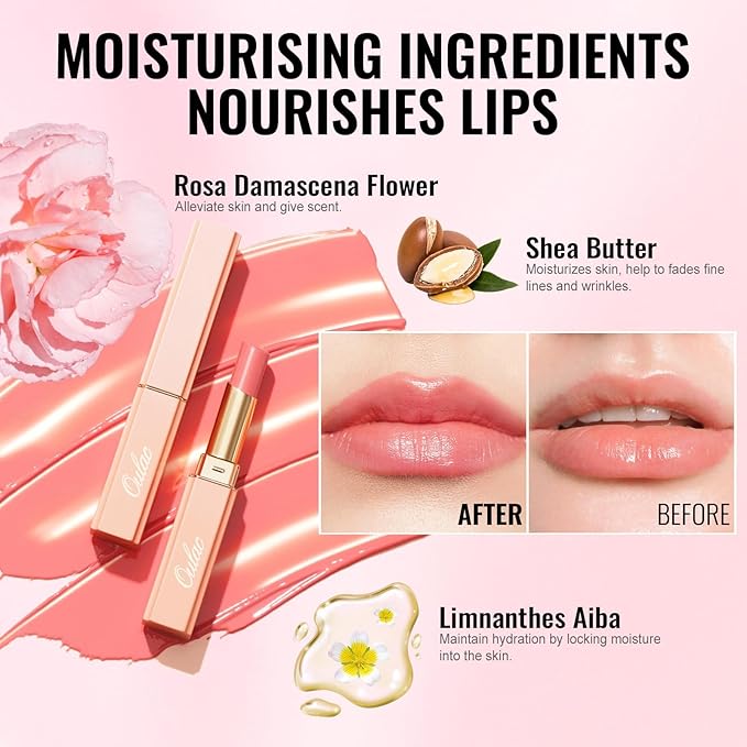 Oulac Shine Orange Lipstick for Women, 2 in 1 Glossy Coral Orange Tinted Lip Balm, Hydrating Lipstick for Dry Lips, Moisture Shine Juicy Finish Vegan 2.2g/0.07oz (18)