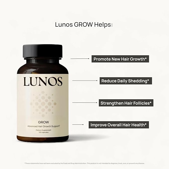 Lunos Grow Hair Growth Supplements - 17 Ingredient Formula with Biotin, Saw Palmetto, & Marine Collagen for Thicker, Fuller Hair - Hair Growth Vitamins for Women & Men