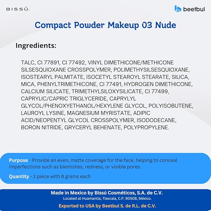 Beetbul Makeup & Exfoliation Kit - Bissú Compact Powder + 1 Medium Velvet Puff + 2 Finger Puffs + 1 Facial Exfoliating Sponge (03 Nude, One Size)