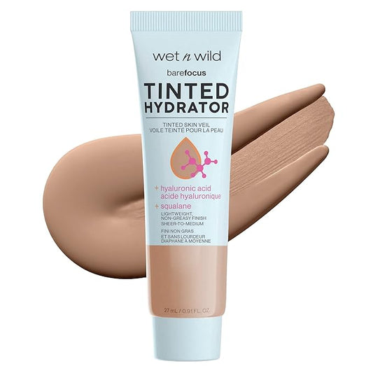 wet n wild Bare Focus Tinted Hydrator Tinted Skin Veil, Lightweight Buildable Coverage with Hyaluronic Acid & Vegan Squalane, Semi-Matte Finish, Cruelty-Free - Medium Deep