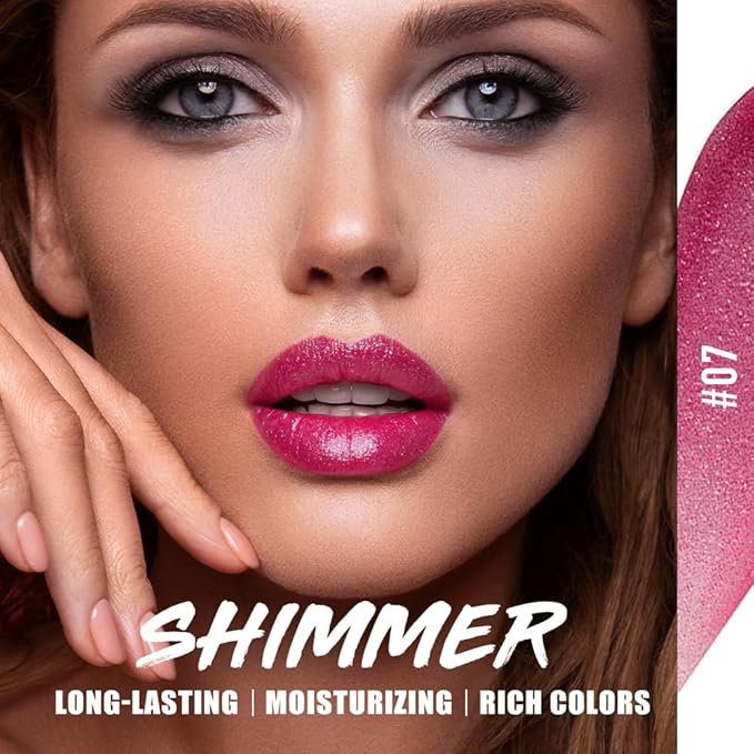 Jolilab 4Pcs Sparkling Lipstick Lip Gloss Long Lasting Waterproof Moisturizer Lip Balm Glitter Shimmer Metallic Lipstick, Diamond Shiny Bold Glow Goth for Women Girls,Non-sticky(01+02+07+08