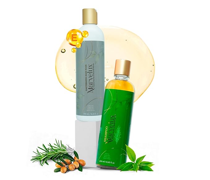 MARVELUX Hair Care Kit with Rosemary Shampoo & Kauterizing Mask – Complete Hair Strengthening System – Deep Repair Treatment for Damaged Hair – Sulfate-Free Professional Growth (250 ml, Rosemary)