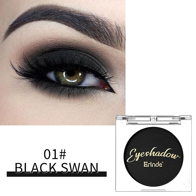 Erinde Black Single Eye Shadow, Matte Single Eyeshadow Pressed Powder Eyeshadow Makeup, Matte Shade Eyelid Color Eye Makeup for Women, High Pigment, Long Wear, Waterproof, Intense Color, 01 Black Swan