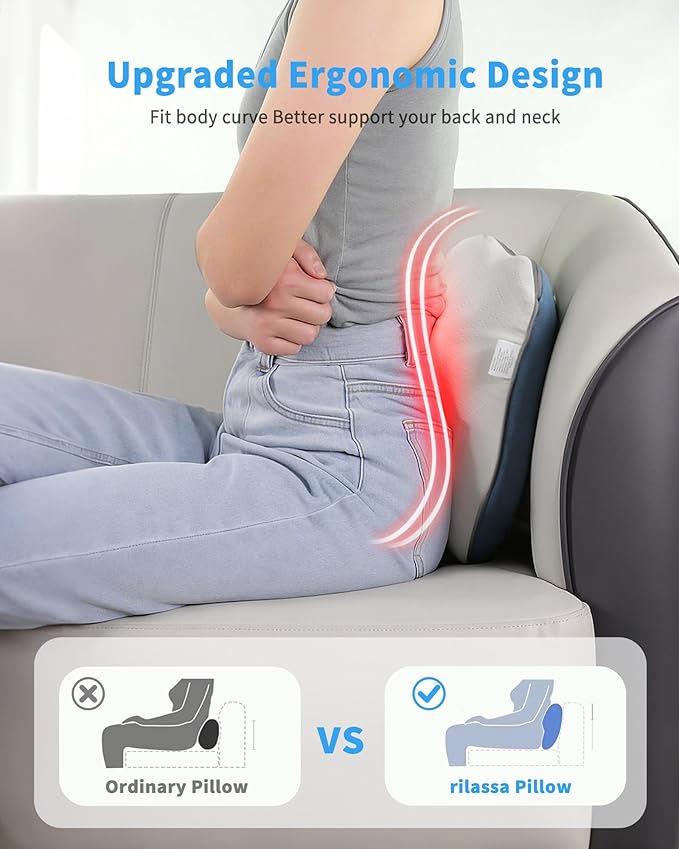 OWAYS Rilassa Cordless Back Massager with Heat, Shiatsu Neck Massager for Pain Relief Deep Tissue, 4D Kneading Massage Pillow for Back, Shoulder, Legs, Relax at Home Office and car