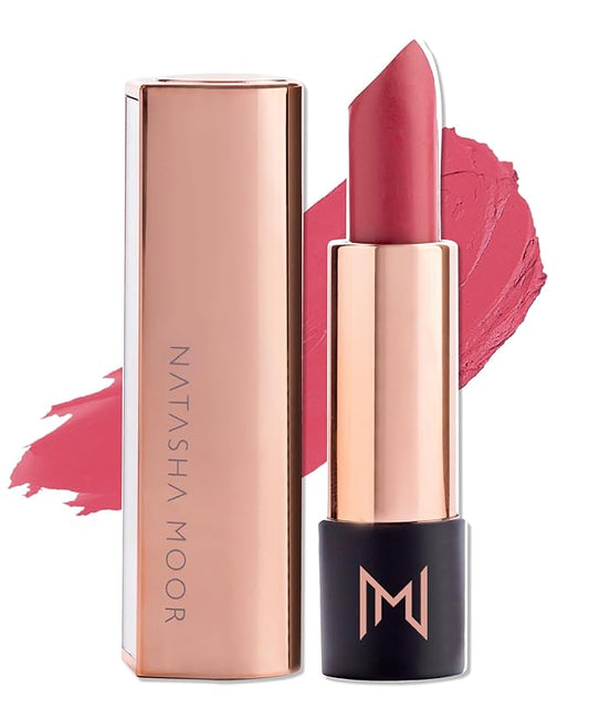 NATASHA MOOR Silk Suede Lipstick: Long-Lasting, Hydrating Semi-Matte Finish - Creamy, Cruelty-Free Formula - Silky Smooth and Highly Pigmented - Mirror for On-the-Go Glamour - WONDER