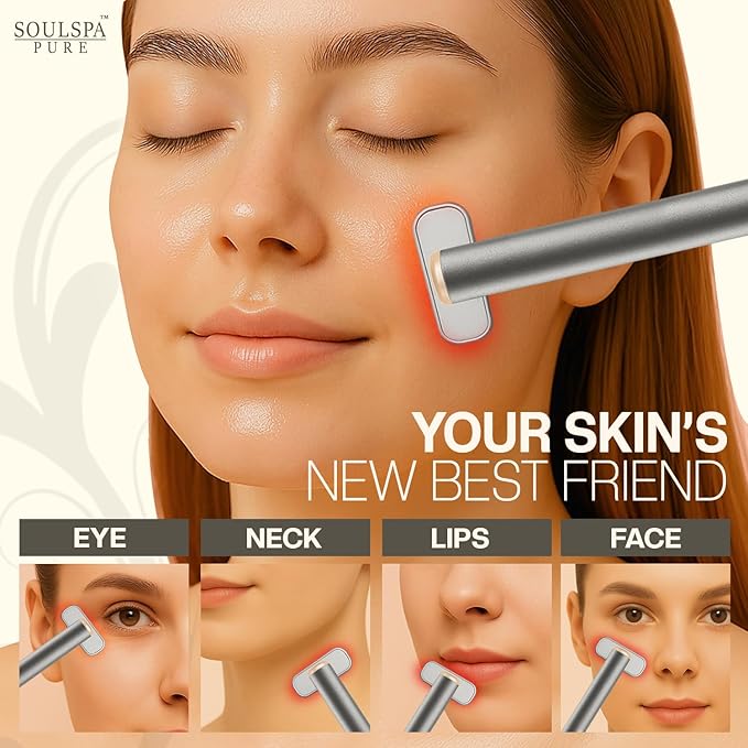 7 in 1 LED Light Wand for Face, Neck & Eye – Silver with Activating Serum | Multifunctional Skincare Tool for Home Use