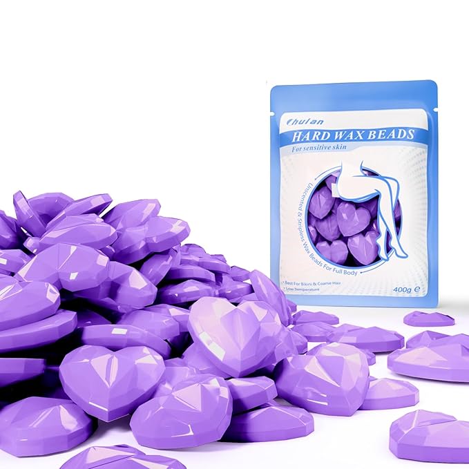 Chulan Heart Hard Wax Beads for Sensitive Skin - 400g Professional Wax Kit for Coarse Hair, Gentle Enough for Brazilian, Face, Legs & Underarms, Home & Salon Use Purple Heart Shape