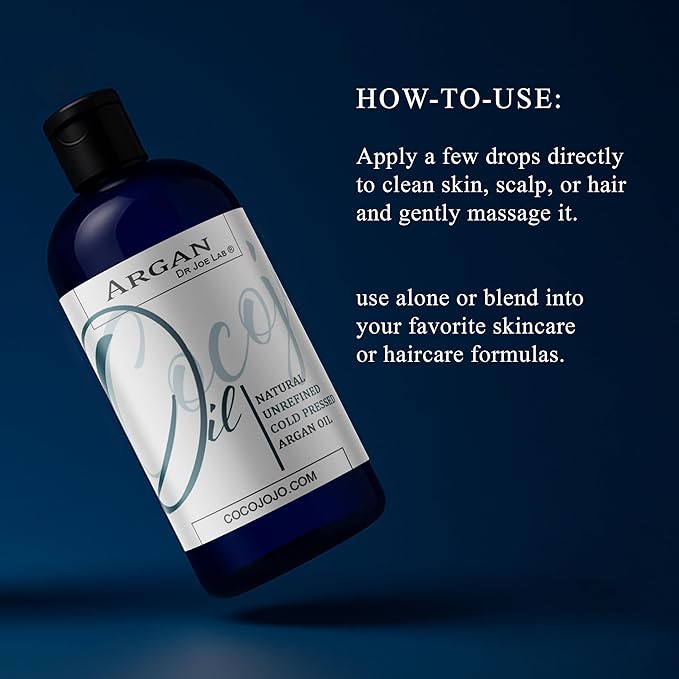 cocojojo Argan Oil - Cold Pressed 8 oz Pure Natural Extra Virgin Unrefined Argan Moroccan Marrakesh Oil Moisturizer Hair Face Lips Body Scalp Skin