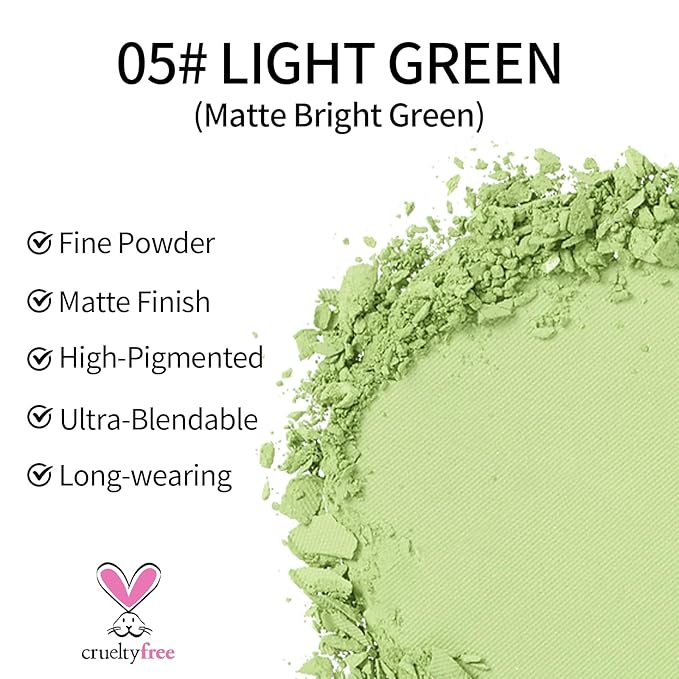 Erinde Single Lime Green Matte Eyeshadow Palette, Velvet Eye Shadow Compact Powder Natural Makeup, Long-Lasting Eye Makeup, Ultra-Blendable, Pigmented Color, Vegan Formula, 05# LIGHT GREEN