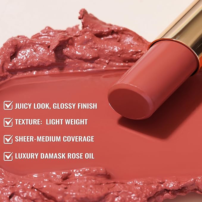 Oulac Moisturizing Red Lipstick for Women - Moisture Shine Hydrating Lipstick & Tinted Lip Balm for Dry Lips, Medium Coverage Lip Color | Juicy Look, Glossy Finish, Vegan, Cruelty-Free (16)