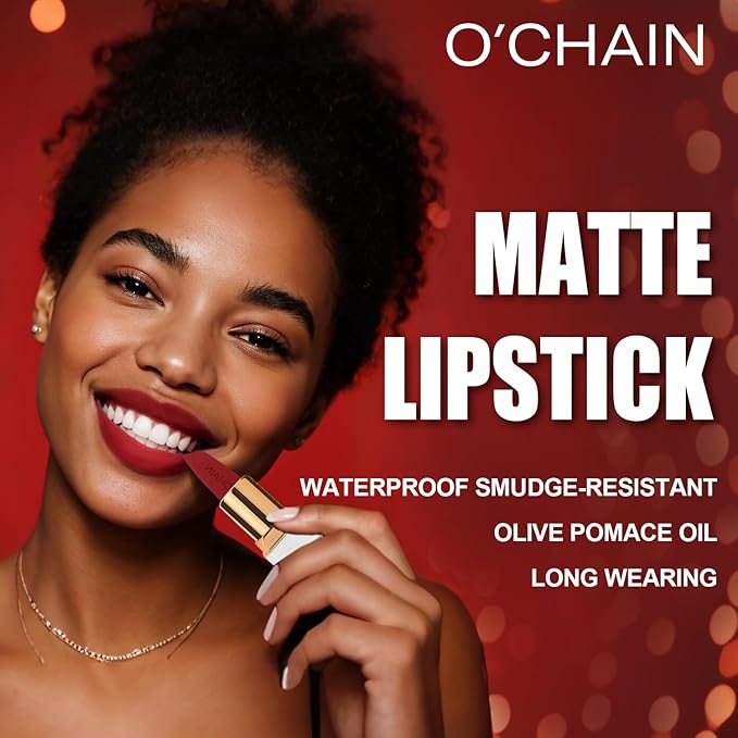 O'CHAIN Matte Lipstick, Long Lasting Full Coverage Non-Transfer Lipstick for Women Infused with Jojoba Oil and Vitamin E, Cruelty-Free & Vegan (08 PEACHY) 0.12 Oz