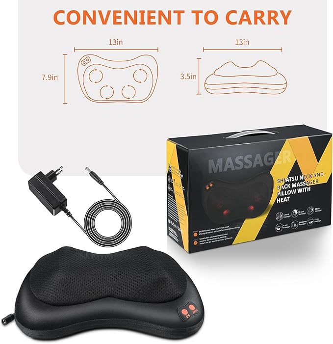 Brelley Neck and Back Massager with Heat Electric Shiatsu Deep Tissue Kneading Massage for Neck, Back, Shoulders, and Legs Gift for Men Women, Christmas, Mother's Day & Father's Day