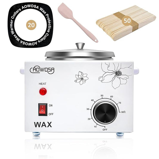 Professional Waxing Kit Wax Warmer Single Pot Wax Heater Machine for Hair Removal, Large Waxing Pot with Non-Stick Easy Clean Pot, 50 Sticks & 20 Collar, for Spa Salon Beauty Esthetician Home(White)