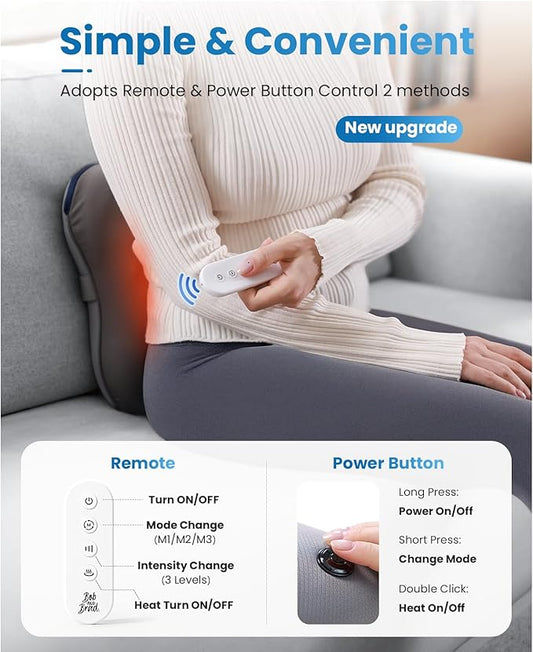 BOB AND BRAD Back Massager with Heat and Remote, EZBack Plus Corded Neck Massager for Pain Relief Deep Tissue, Shiatsu Massage Pillow with 3 Level for Full Body, FSA Eligible Ideal Gifts for Women