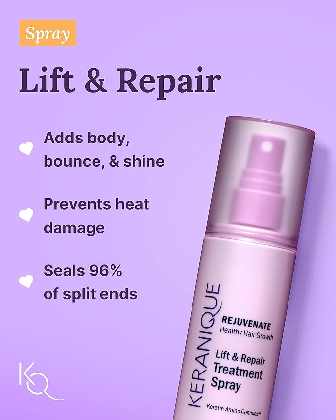 Keranique Hair Products Set for Thinning Hair - Volumizing Shampoo, Conditioner, Follicle Booster Serum, Spray for Fine Texture Boost, and Keratin Repair for Women