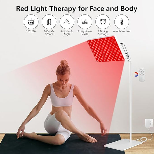 SUXIO Red Light Therapy for Face and Body, 165 LED Red Infrared Light Therapy Lamp，Red Light Therapy Panel with Remote, Deep 660nm - 820nm Near Infrared Light Therapy for Body Skin Care at Home