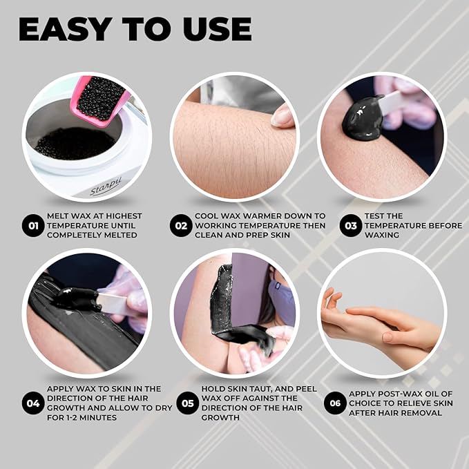 Starpil Wax 500g / 1.1 lb Bag Black Hard Wax Beads for Hair Removal, Stripless Wax Polymer Blend, Low Temperature Film Wax Beans for Face, Body, Bikini, Brazilian, Legs, Underarm, Back, Chest.