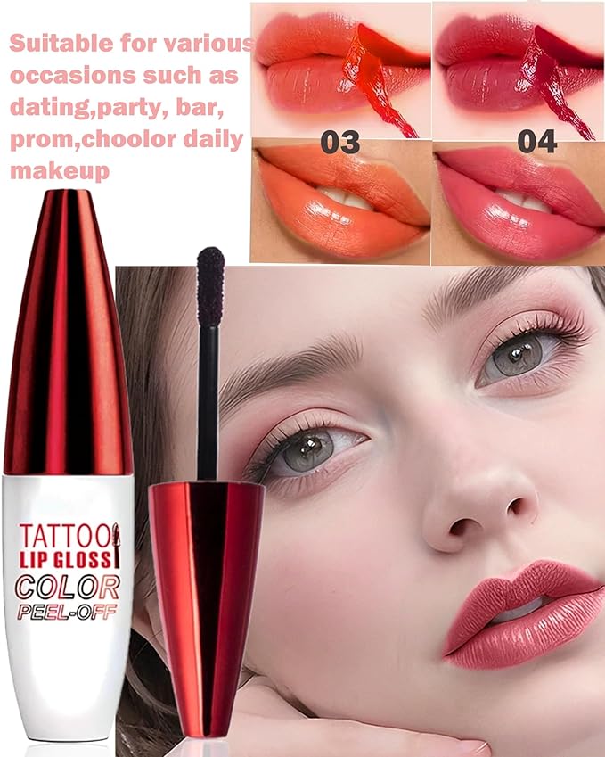 Peel Off Lip Stain Tattoo Lip Gloss,Red Matte Lip Liner Stain Peel Off Waterproof Long Lasting,Highly Pigmented Transfer-Proof Nude Lips Tint Non-Stick Tinted Liquid Lipstick Makeup for Women-03