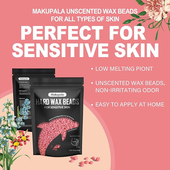 3lb Hard Wax Beads Bulk, Hypoallergenic Brazilian Waxing Bead, Unscented Sensitive Skin Stripless Coarse Hair Removal Wax bean Refill for Body, Face, Bikini Line, Underarm, Chest, Legs