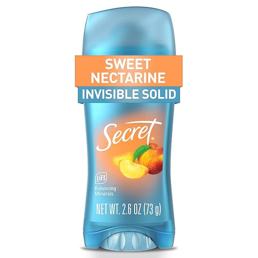 Secret Fresh Antiperspirant Deodorant for Women, 72hr Breathable Sweat & Odor Protection, Instant Freshness & Gentle, PH Balancing Minerals, Invisible Solid, Sweet Nectarine Scent, 2.6 oz