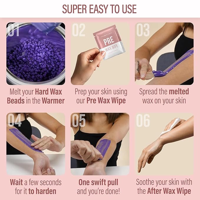 Tress Wellness Waxing Kit for Sensitive Skin – Safe for Face & Skin, Prep & Aftercare Wipes, Easy to Use – At-Home Kit for Face, Bikini, Brazilian & Full Body - Pink, No Display