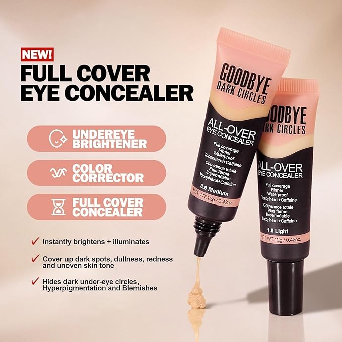 Liquid Concealer, Under Eye Full Coverage Concealers for Dark Circles, Fine Lines, Redness,Waterproof, Firming,Color Correcting Long lasting Makeup Concealer for Women (03#Medium)