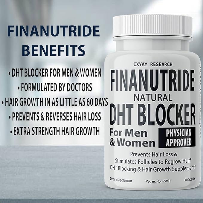Finanutride Natural DHT Blocker & Hair Growth Capsules - Prevent Hair Loss, Stimulate Follicles, Proprietary Regrowth Treatment