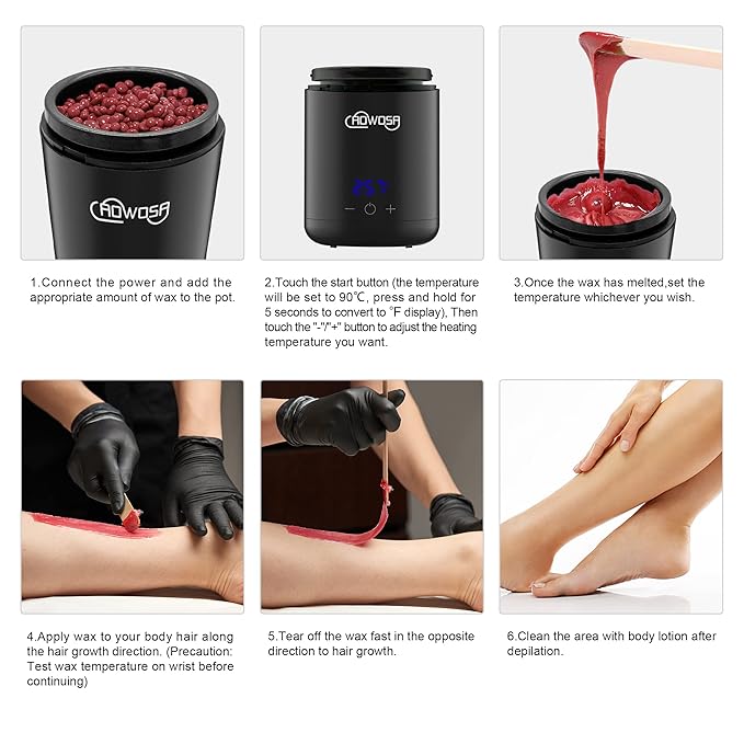 Mini Wax Pot Warmer for Hair Removal, Professional Portable Digital Wax Heater Machine for Facial Body SPA Salon, with 200ml Non-stick Pot, ℃/℉ Switchable Display, 100 Brow Sticks