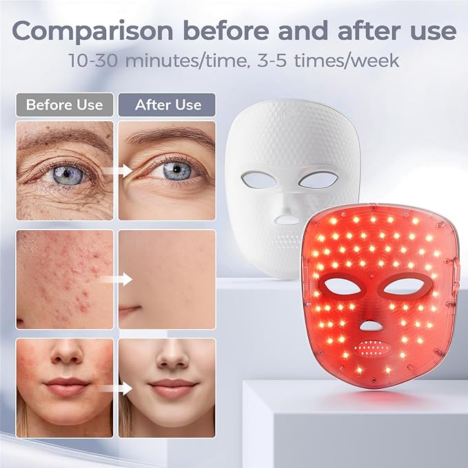 Red Light Therapy Mask for Face,Cordless LED Face Mask Light Therapy LED Silicone Mask for Home Working Travel Yoga Sleep