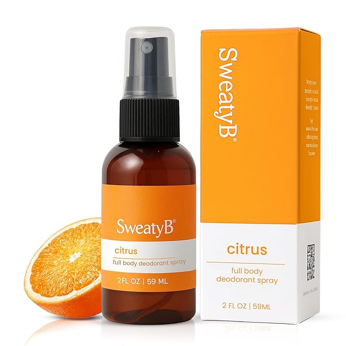 SweatyB® deodorant spray - Odor Protection with whole body deodorant for women & men - Travel Size, Skin-Safe, Vegan & Made in USA - Citrus body spray - 2 Oz