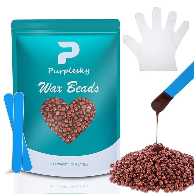 Hard Wax Beads, 1 Lbs Coarse Wax Beads for Hair Removal, Face Waxing Beads for Brazilian, Bikini, Leg, Armpit, Home Waxing Facial Beans, Hard Wax Beads Bulk Kit with Silicone Waxing Stick (Coffee)
