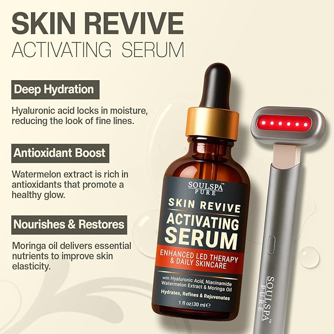 7 in 1 LED Light Wand for Face, Neck & Eye – Silver with Activating Serum | Multifunctional Skincare Tool for Home Use