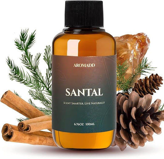 Aromadd Santal Diffuser Oil Inspired by Luxury Hotel Scent, Essential Oils for Waterless Diffuser, Warm Sandalwood & Amber Aroma, Long-Lasting & Natural Home Fragrance - 3.38 fl oz (100 mL)